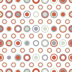 Poster - Intricate polka with red, gray and white dots. Abstract interior. Print for surfaces, pillows, blankets, shades, cups, cafes, bedrooms, bathrooms, packaging, gifts, notebooks, stationery.