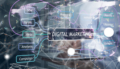 Poster - conference Digital Network and data concept 3d