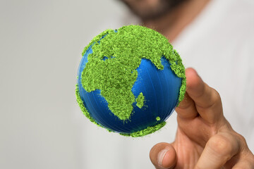 illustration with bold world map in green color