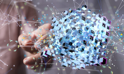 Fototapete - Cloud technology. Polygonal wireframe art looks like constellation