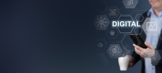 Aufkleber - Digital Transformation Concept of digitalization of technology business processes. business management using cellular smartphone, digital applications for business process management