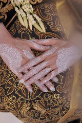 Wall Mural - beautiful white hand henna art. beautiful hand painting on happy day