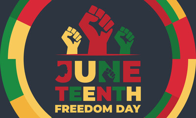 Juneteenth Freedom Day. African-American Independence Day, June 19. Juneteenth Celebrate Black Freedom. T-Shirt, banner, greeting card design. 