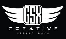 GSX Three Letter Wing Symbol Minimalist Creative Concept Icon Professional Logo Design, Vector Template