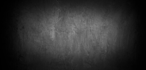 Old wall texture cement dark black gray panorama background abstract grey color design are light with white gradient background.