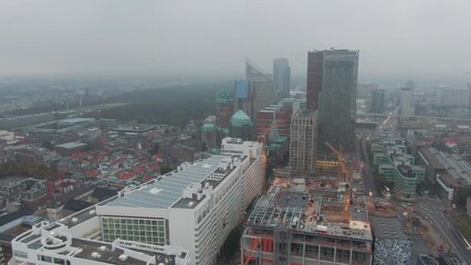 Wall Mural - Aerial Cityscape of The Hague, Netherlands on a cloudy day