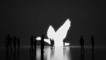 3d Rendering People In Front Of Symbol Of Goose On Background