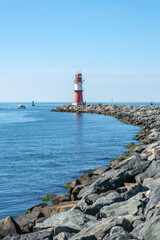 Canvas Print - Lighthouse Ostmole Warnemünde, Rostock, Mecklenburg-Vorpommern, Germany