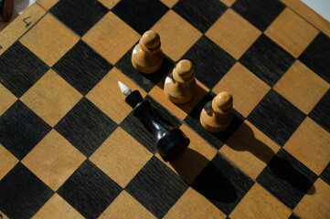 Close-up of chess pieces on the board. 