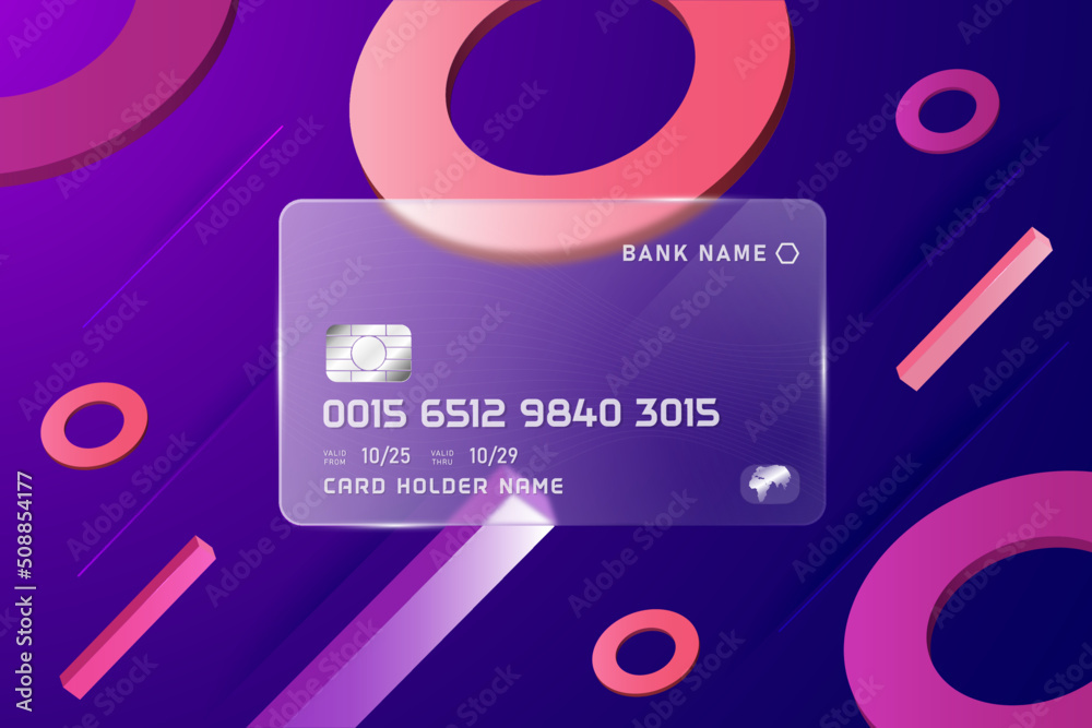 Glass morphism credit card template plastic rectangle of transparent ...
