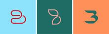 Set Of Three Vector Logos. Linear Logo Monogram Letter B. Vector Illustration