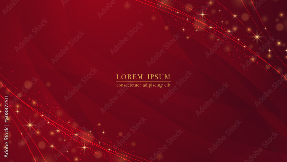 Red luxury background with golden line element and glitter light effect ...