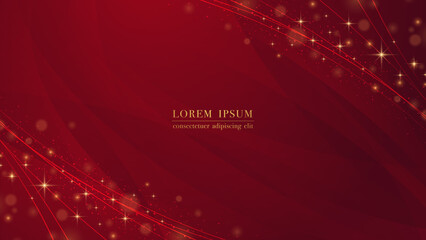 Wall Mural - Red luxury background with golden line element and glitter light effect decoration