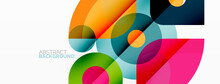 Colorful Round Shapes, Circles And Triangles Background. Minimal Geometric Template For Wallpaper, Banner, Presentation