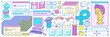 Neon old computer aestethic. Retro pc elements, user interface, psychedelic greek sculpture, smile, planet, windows, icons in trendy y2k retro style. Vector illustrations. Nostalgia for 1990s -2000s.