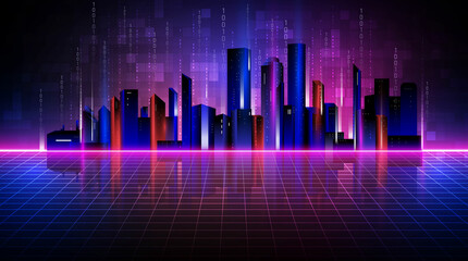 Poster - Metaverse, virtual reality, augmented reality and blockchain technology, user interface 3D experience. Word metaverse with smart city in futuristic environment background.