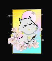 Poster - cat illustration with japanese style