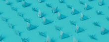 Turquoise Origami Birds. Minimalist Design Banner With Turquoise Background.