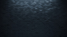 Rectangular, 3D Wall Background With Tiles. Black, Tile Wallpaper With Futuristic, Polished Blocks. 3D Render