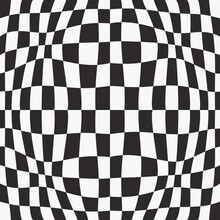 Curved And Seamless Checkerboard. Vector Stylish Interior Of Checkers In Black And White. Chess Design.