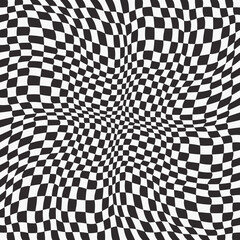 Poster - A bent wavy chessboard, or racing flag. Convex chessboard interior, stylish and seamless pattern.