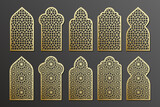Fototapeta  - Arabian window with traditional ornament, grating laser cut templates set.