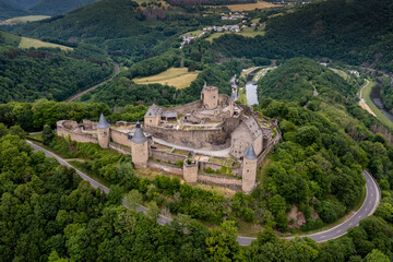 Wall Mural - drone view of the historic 11th-century Bourscheid Castle in northern Luxembourg