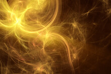 Abstract Gold Fractal Art Background Which Suggests Smoke With Dust Particles.
