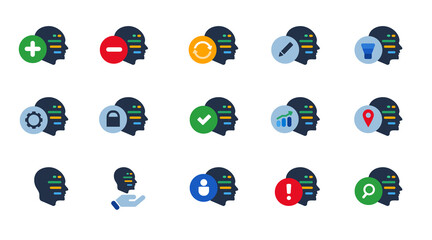 Aufkleber - Code programming inside head symbol of AI artificial inteligence machine learning software icon set collection blue vector