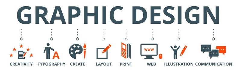 Graphic design banner web icon vector illustration concept with icon of creativity, typography, create, layout, print, web, illustration and communication