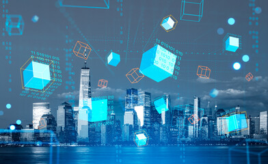 Aufkleber - information fields in cyberspace, skyscrapers and big data in metaverse