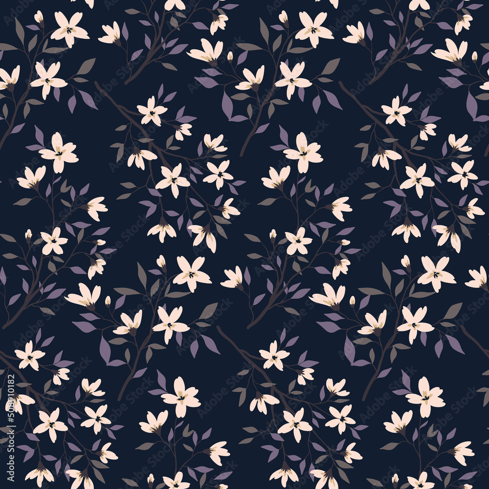 Seamless pattern, romantic ditsy print with delicate flower branches on ...