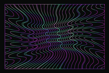 Poster - Abstract geometric background with holographic colorful wavy and glitched lines.