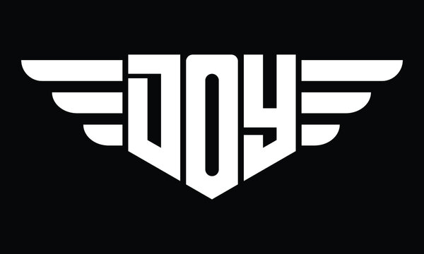 DOY three letter logo, creative wings shape logo design vector template. letter mark, wordmark, monogram symbol on black & white.