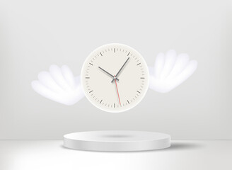 Poster - Flying clock with the wings above the stage. 3d vector concept