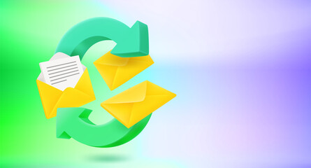 Poster - Refreshing email correspondence concept with letters. 3d vector banner with copy space