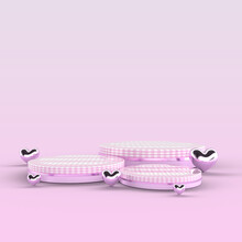 Luxury Round Product Display Podium With Lovely Hearts On A Pink Background. 3D Rendering.