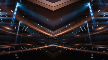 Abstract futuristic neon background. Light lines and rays. Futuristic empty neon digital scene. Illusion, fantasy. 3D illustration.