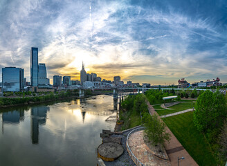 Sticker - Nashville tennessee city skyline at sunset on the waterfrom