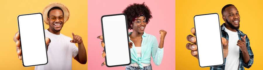 Poster - Collection of black people showing smartphones with empty screens