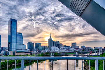 Sticker - Nashville tennessee city skyline at sunset on the waterfrom