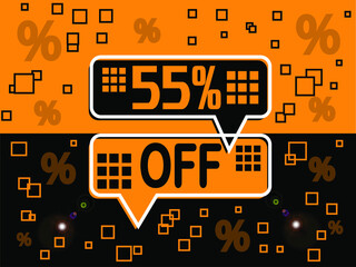 55% special offer. Banner com super desconto 55% in black and orange.