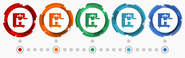 Aufkleber - Coffee machine concept vector icon set, flat design pointers, infographic template