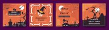 Happy Halloween Social Media Post Design Template Set. Autumn Backgrounds With Different Scary Elements. Vector Illustration For Greeting Card, Invitation, Web Banner Advertising, Poster