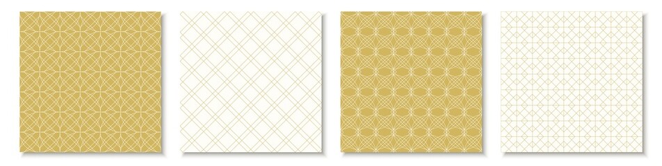 Set of vector beige and white seamless geometric ornamental patterns. Tile oriental elegant backgrounds, repeatable prints