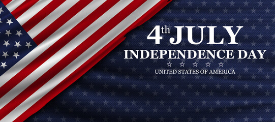 Poster - Independence day. 4th of July Independence Day background. United states flag poster. American flag and text on blue with stars background.