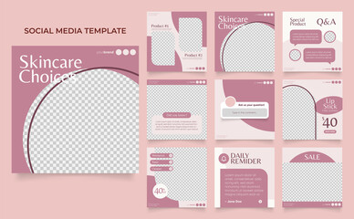 Wall Mural - social media template banner beauty care cosmetic and spa sale promotion. fully editable instagram and facebook square post frame puzzle organic sale poster