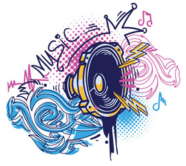 Canvas Print - Colorful drawn music loudspeaker graffiti - musical design