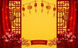 Chinese vegetarian festival and asian elements on background. Chinese translation is vegetarian festival of vector illustration.
