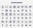 advertisement outline icons set. thin line icons such as ringing, function, baton stick, diagram files, favorites, handball, voting results, line graph, keywords icon.